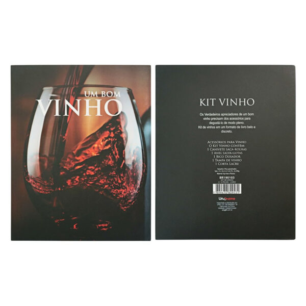 Kit Vinho Abridor Dosador Saca Rolhas Tampa Livro 05 Peças - Imagem 7