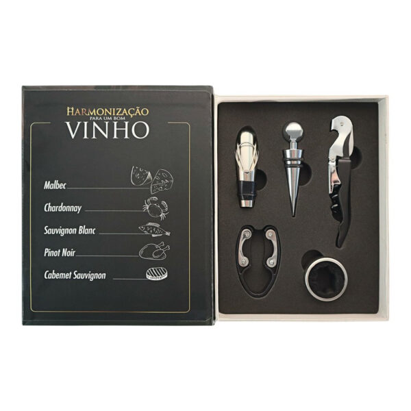 Kit Vinho Abridor Dosador Saca Rolhas Tampa Livro 05 Peças - Imagem 6