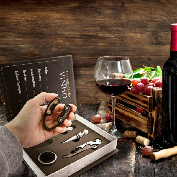 Kit Vinho Abridor Dosador Saca Rolhas Tampa Livro 05 Peças - Imagem 2